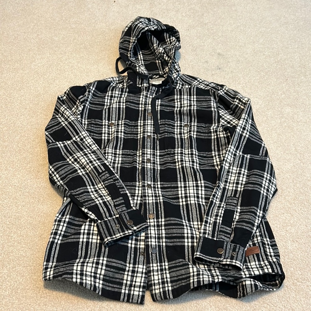 LL Bean plaid flannel hoodie hooded button up.
